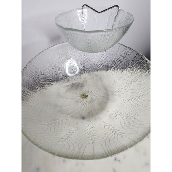 Arcoroc Durand Country Wheat Design 3 pc Chip and Dip Set Original Vintage Clear - Picture 3 of 11